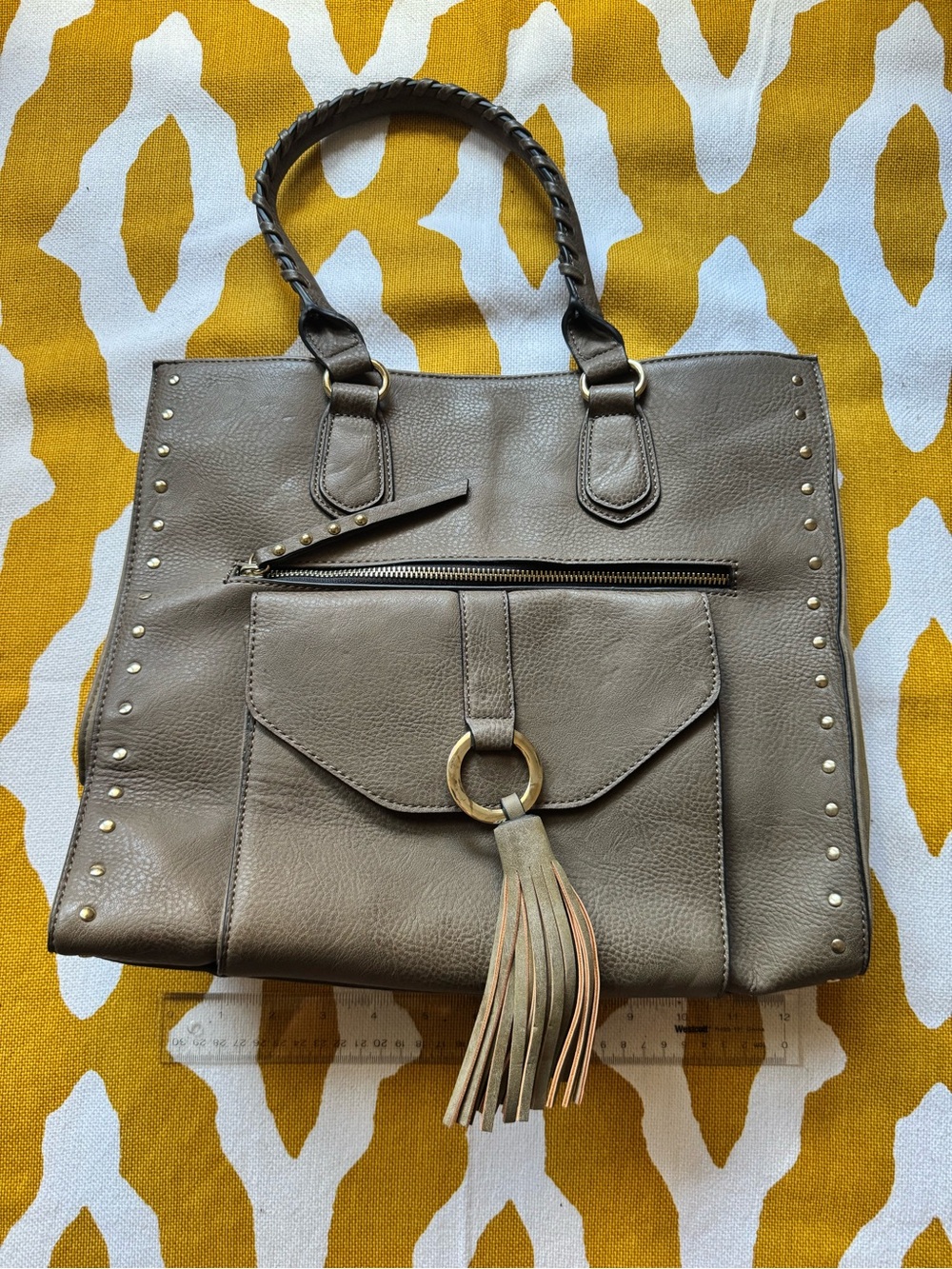 Apt. 9 Taupe Tassel Studded Mini Bag